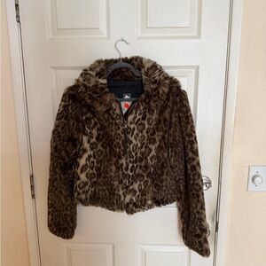 NILS Leopard Print Faux Fur Jacket Vest size Small S